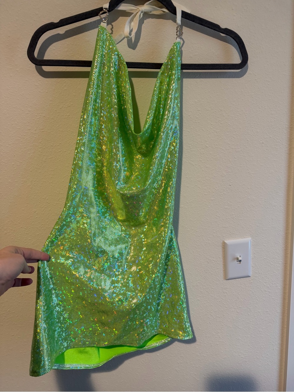Shay Kawaii Holographic Lime Green Mini Dress Size L Y2K